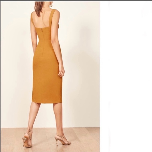 Reformation Marigold Yellow Cristina Square Neck Crepe Dress XS - Picture 3 of 6